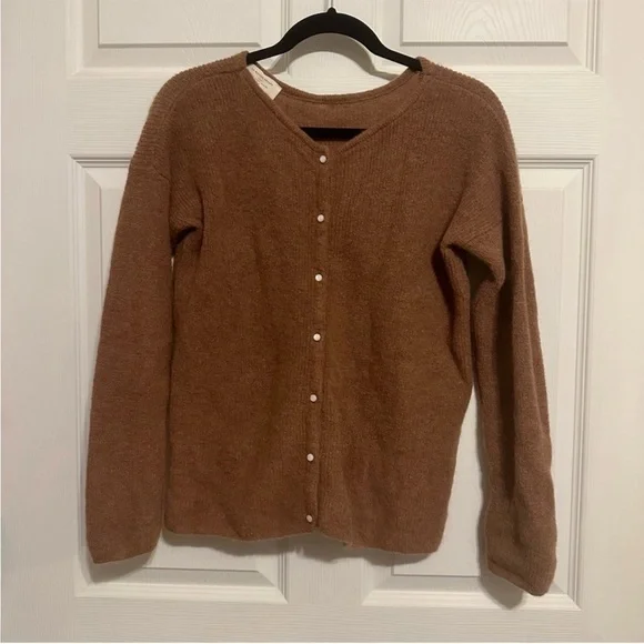Sezane Gaspard Mohair Cardigan in Camel - Picture 3 of 8